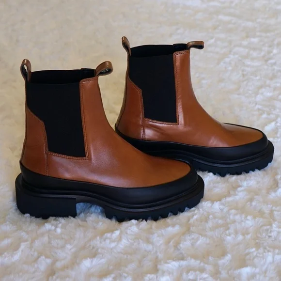 All Saints Harlee Lug Sole Chelsea pull on Leather Boot  - Tan brown - 37/ 7US - Picture 3 of 11